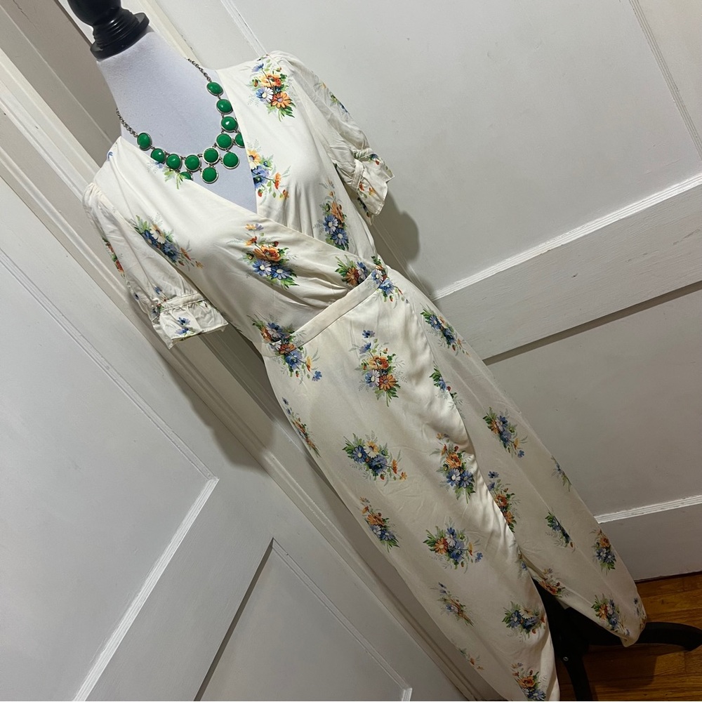 Madewell Cream Floral Maxi Dress with Blue & Orange Bouquet Print - Picture 4 of 16